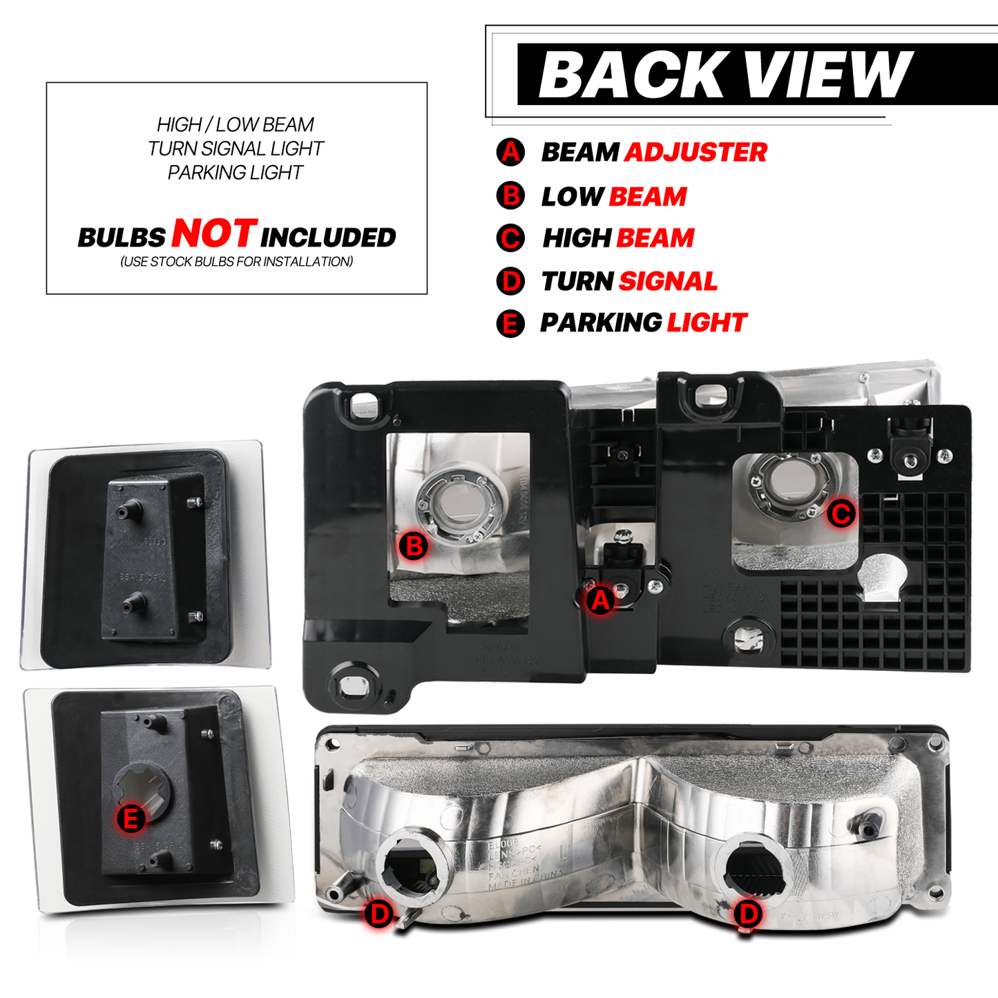 8pcs Headlights w/LED DRL Strip (Black)<br>94-00 Chevy C/K C10 Pickup, Suburban