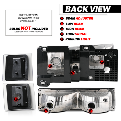 8pcs Headlights w/LED DRL Strip (Black)<br>94-00 Chevy C/K C10 Pickup, Suburban