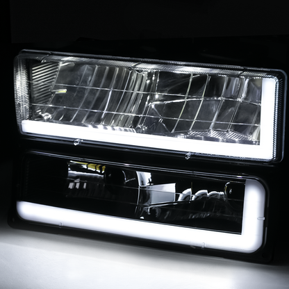 8pcs Headlights w/LED DRL Strip (Black)<br>94-00 Chevy C/K C10 Pickup, Suburban