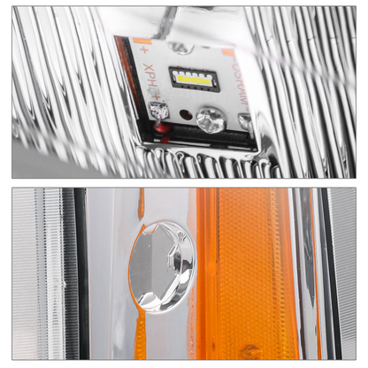 8pcs Headlights w/LED DRL Strip (Chrome)<br>94-00 Chevy C/K C10 Pickup, Suburban