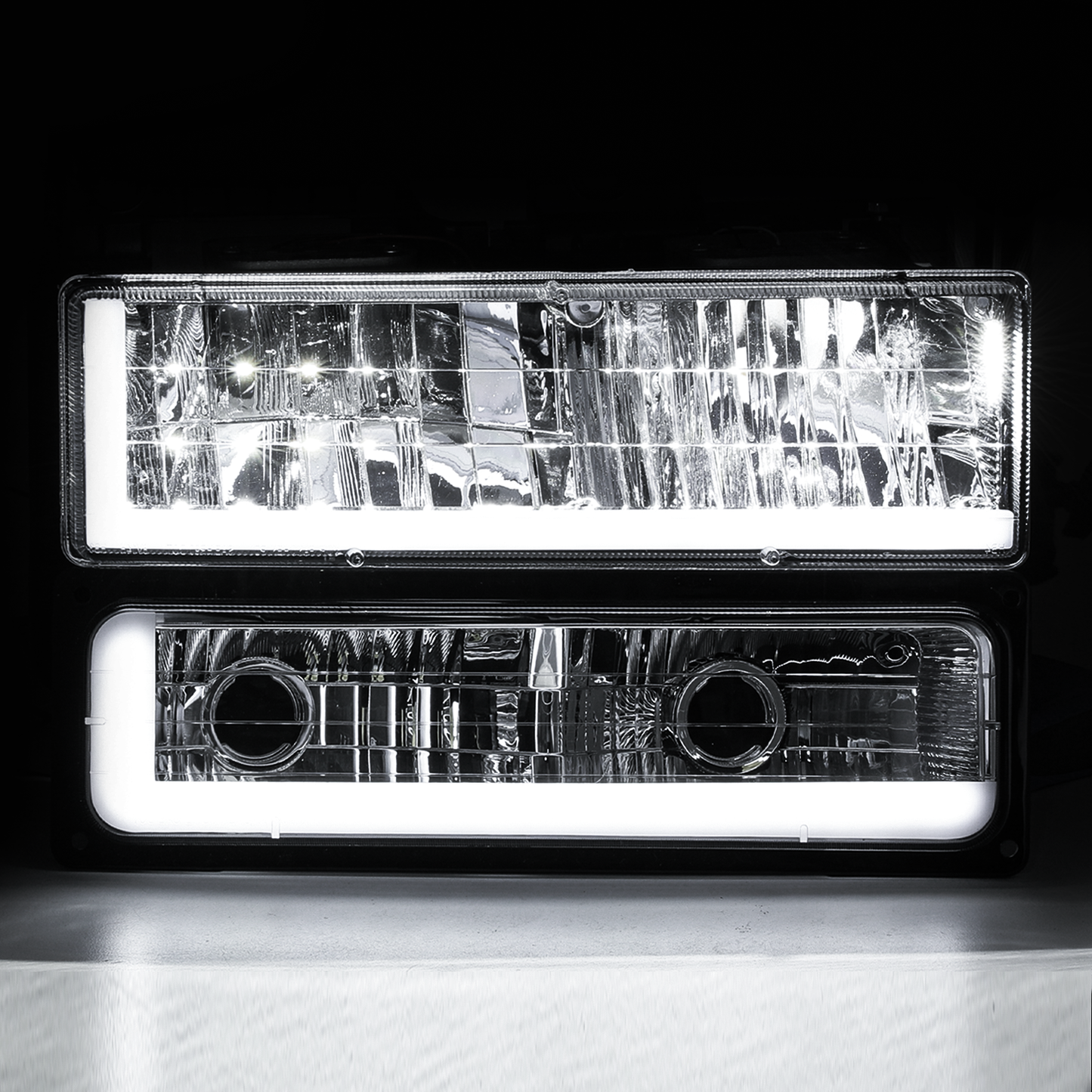 8pcs Headlights w/LED DRL Strip (Smoked)<br>94-00 Chevy C/K C10 Pickup, Suburban