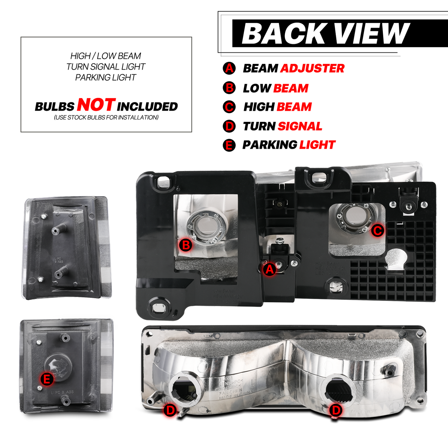 8pcs Headlights w/LED DRL Strip (Black)<br>94-00 GMC C/K C10 Pickup, Suburban