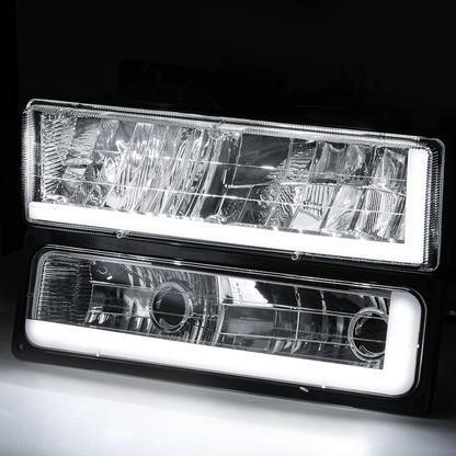 8pcs Headlights w/LED DRL Strip (Chrome)<br>94-00 GMC C/K C10 Pickup, Suburban