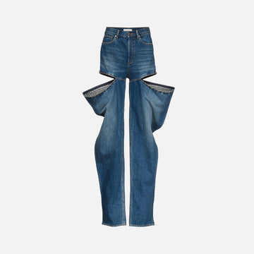 Area Crystal Embellished Slit Jean - Vintage Indigo
