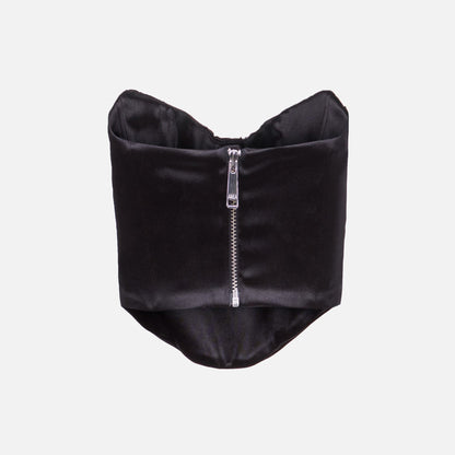 Area Crystal Cut Drapped Bustier - Black