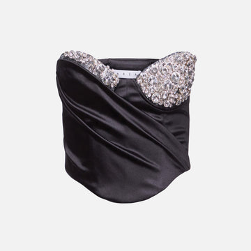 Area Crystal Cut Drapped Bustier - Black