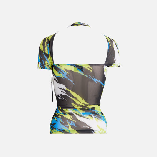 Coperni Asymetric Draped Mesh Top - Multi