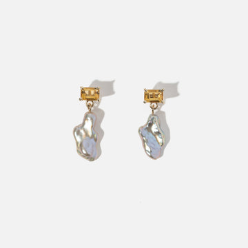 Faris Gem Perla - Citrine With Grey Keshi Pearl