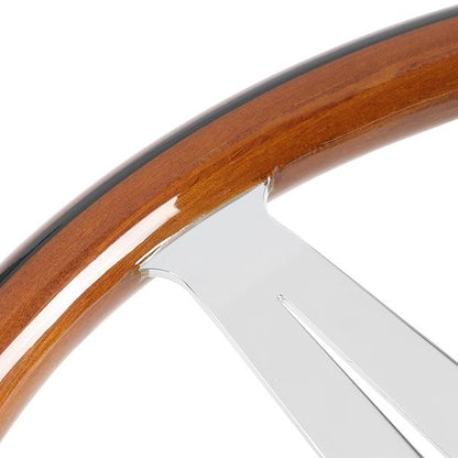 15 in. Vintage Style 2 in. Deep Dish Stainless Steel Spokes Wood Grain Steering Wheel