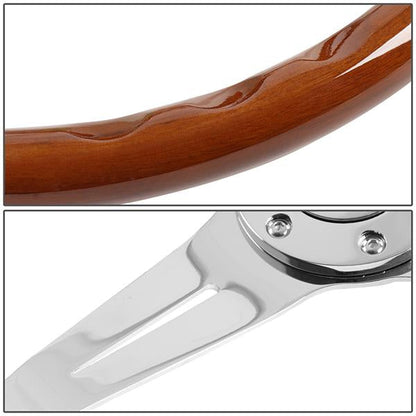 15 in. Vintage Style 2 in. Deep Dish Stainless Steel Spokes Wood Grain Steering Wheel