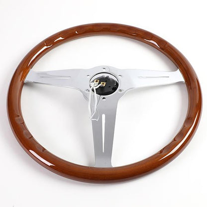 15 in. Vintage Style 2 in. Deep Dish Stainless Steel Spokes Wood Grain Steering Wheel