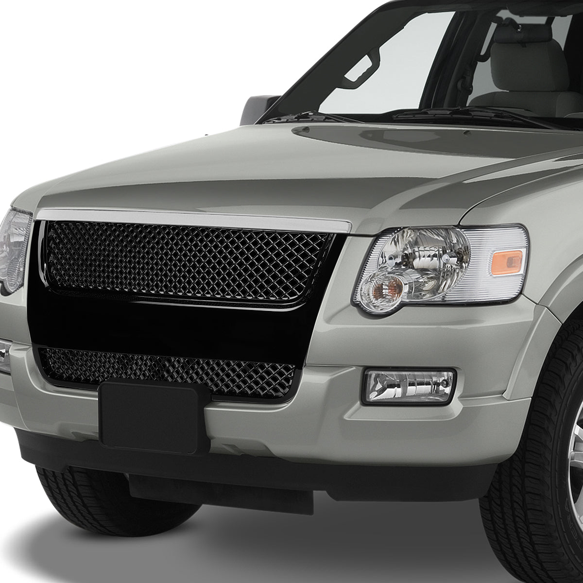07-10 Ford Explorer Sport Trac Front Grille - Badgeless Diamond Mesh - Black