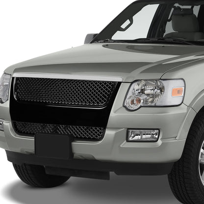 07-10 Ford Explorer Sport Trac Front Grille - Badgeless Diamond Mesh - Black