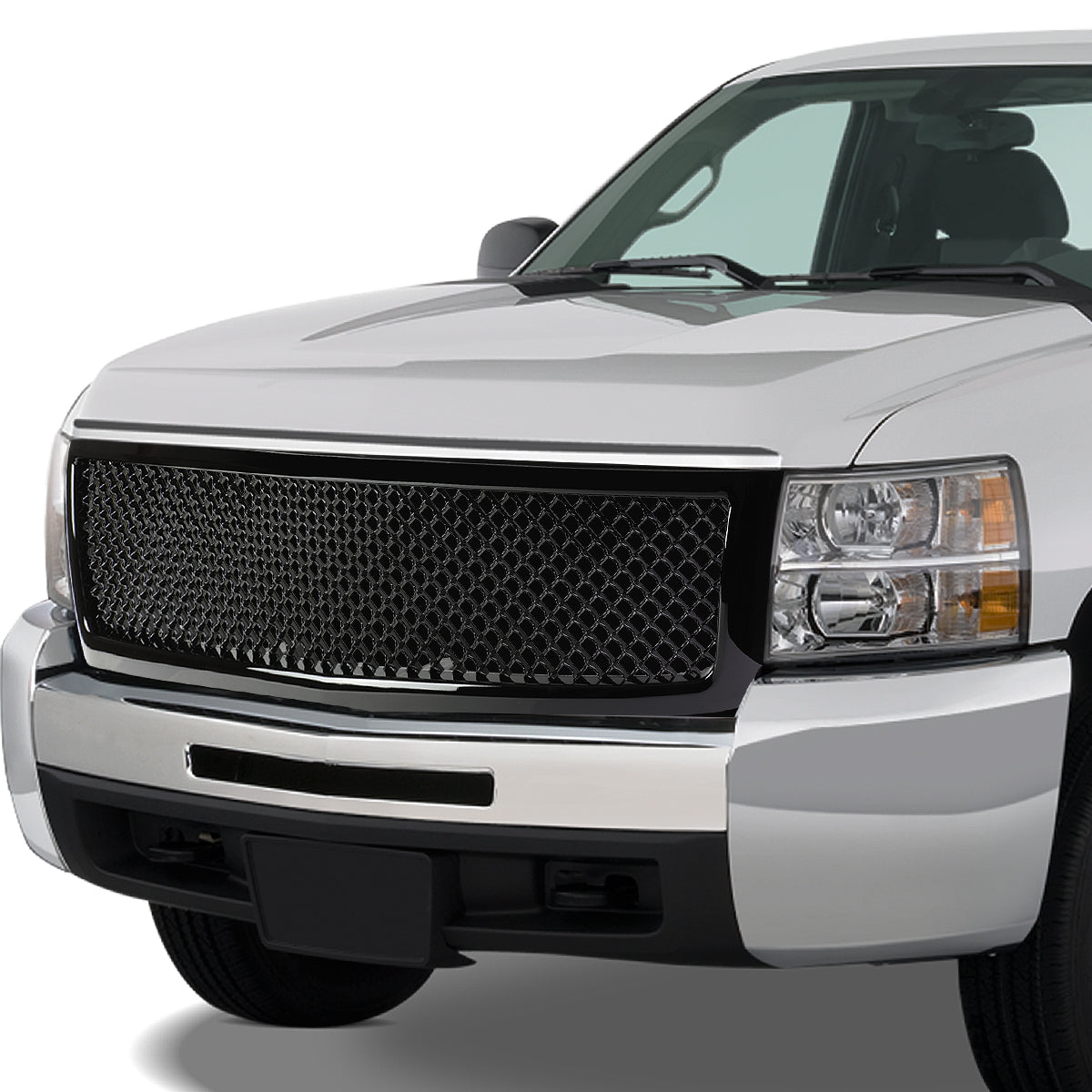 07-13 Chevy Silverado 1500 Front Grille - Badgeless Polished Black