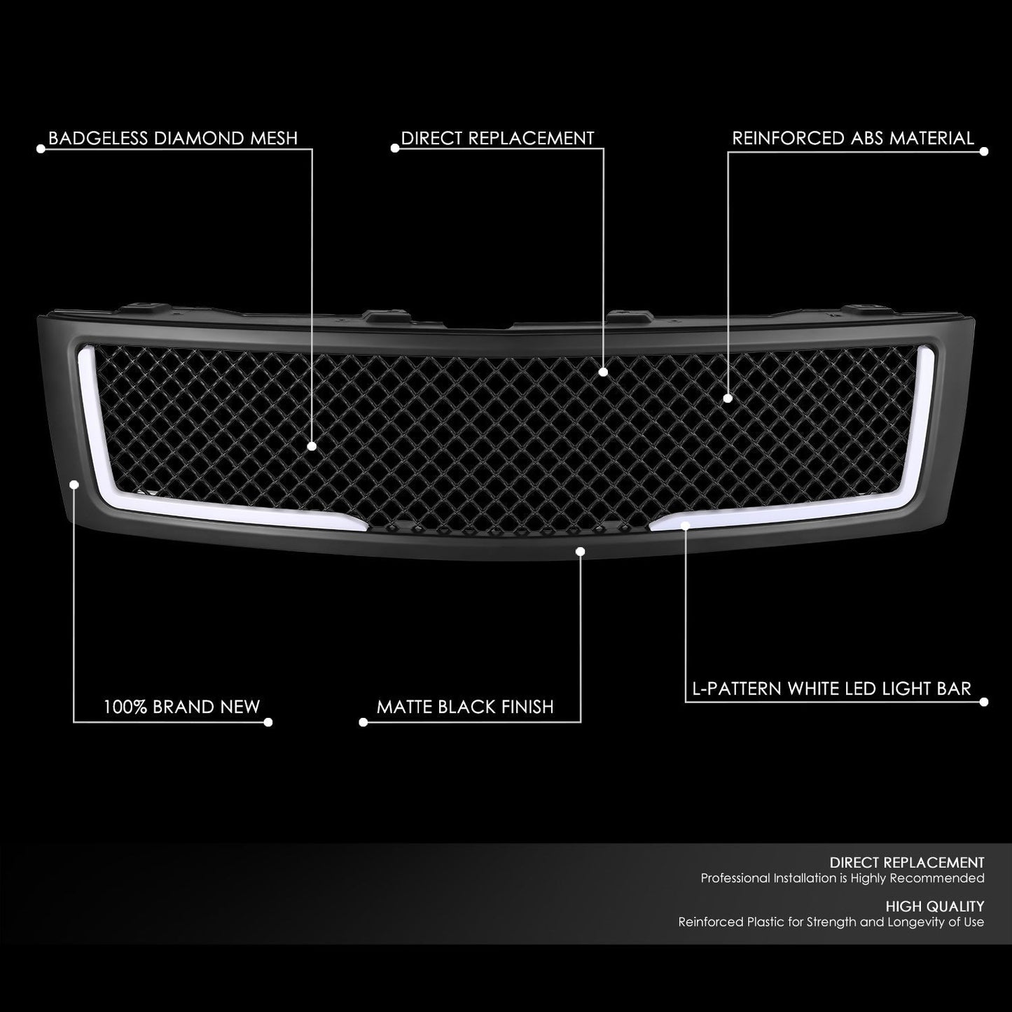 07-13 Chevy Silverado 1500 LED DRL Front Grille - Diamond Mesh