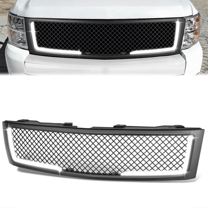 07-13 Chevy Silverado 1500 LED DRL Front Grille - Diamond Mesh