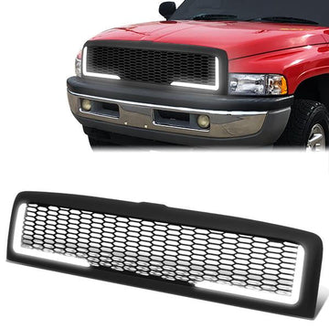 94-01 Dodge Ram 1500 94-02 Ram 2500 3500 LED DRL Front Grille - Honeycomb Mesh - Matte