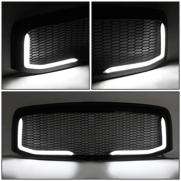 06-09 Dodge Ram 1500 2500 3500 LED DRL Front Grille - Badgeless Honeycomb Mesh - Black