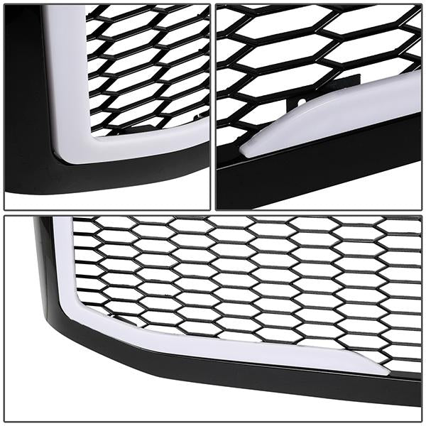 06-09 Dodge Ram 1500 2500 3500 LED DRL Front Grille - Badgeless Honeycomb Mesh - Black