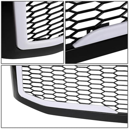 06-09 Dodge Ram 1500 2500 3500 LED DRL Front Grille - Badgeless Honeycomb Mesh - Black