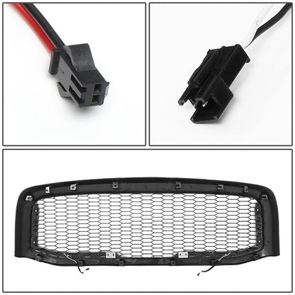 06-09 Dodge Ram 1500 2500 3500 LED DRL Front Grille - Badgeless Honeycomb Mesh - Black