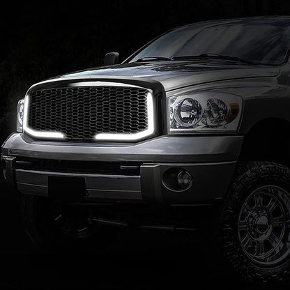 06-09 Dodge Ram 1500 2500 3500 LED DRL Front Grille - Badgeless Honeycomb Mesh - Black
