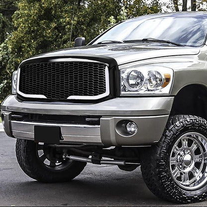 06-09 Dodge Ram 1500 2500 3500 LED DRL Front Grille - Badgeless Honeycomb Mesh - Black