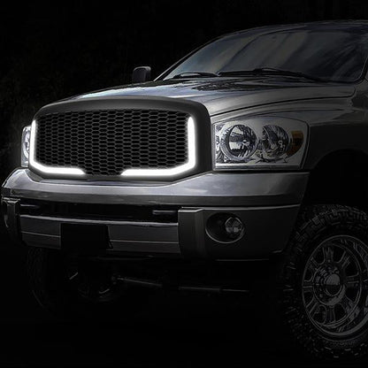 06-09 Dodge Ram 1500 2500 3500 LED DRL Front Grille - Badgeless Honeycomb Mesh - Matte Black