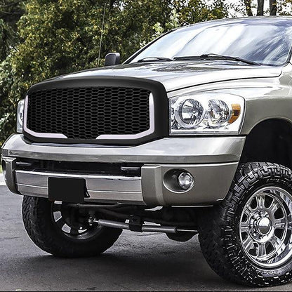 06-09 Dodge Ram 1500 2500 3500 LED DRL Front Grille - Badgeless Honeycomb Mesh - Matte Black