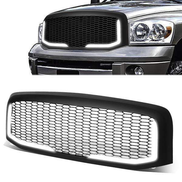 06-09 Dodge Ram 1500 2500 3500 LED DRL Front Grille - Badgeless Honeycomb Mesh - Matte Black
