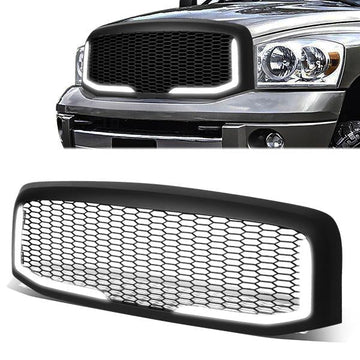 06-09 Dodge Ram 1500 2500 3500 LED DRL Front Grille - Badgeless Honeycomb Mesh - Matte Black
