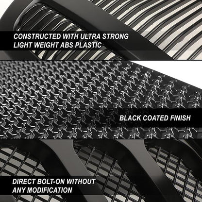 15-17 Ford F150 Front Grille+LED Bar - Badgeless Honeycomb Mesh - Black