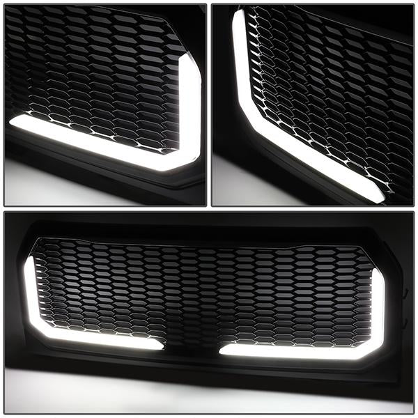 15-17 Ford F150 Front Grille+LED Bar - Badgeless Honeycomb Mesh - Black