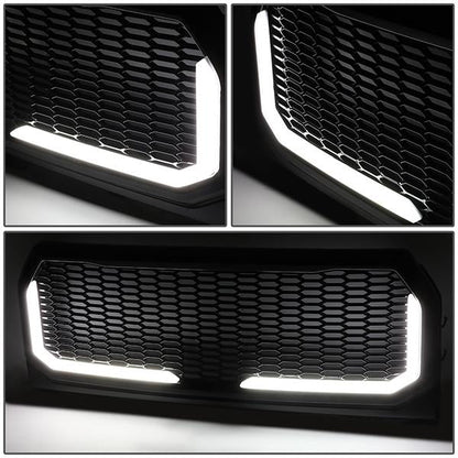 15-17 Ford F150 Front Grille+LED Bar - Badgeless Honeycomb Mesh - Black