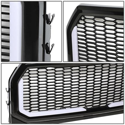 15-17 Ford F150 Front Grille+LED Bar - Badgeless Honeycomb Mesh - Black