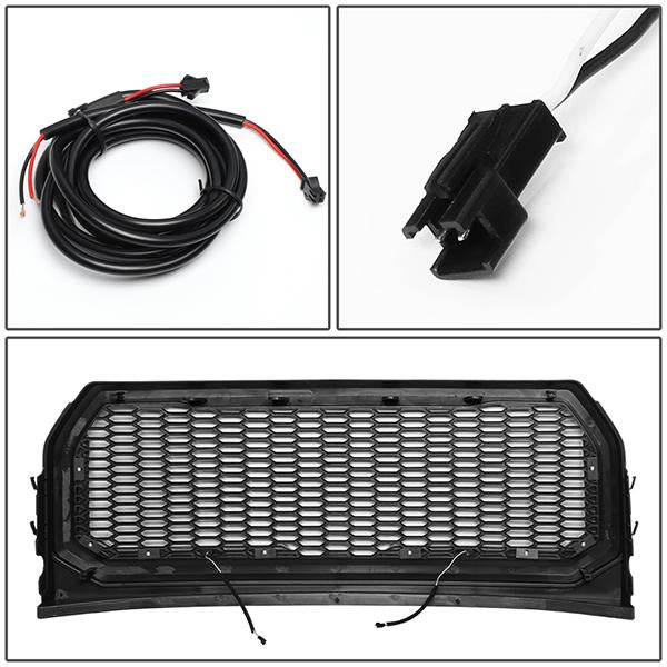 15-17 Ford F150 Front Grille+LED Bar - Badgeless Honeycomb Mesh - Black