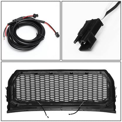 15-17 Ford F150 Front Grille+LED Bar - Badgeless Honeycomb Mesh - Black