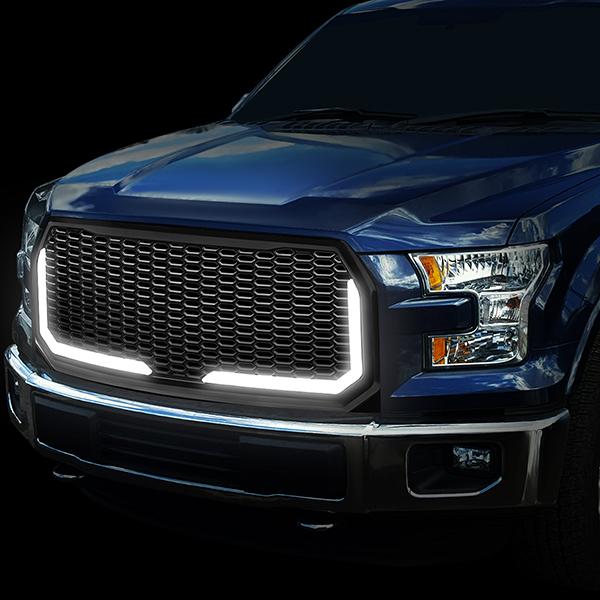 15-17 Ford F150 Front Grille+LED Bar - Badgeless Honeycomb Mesh - Black