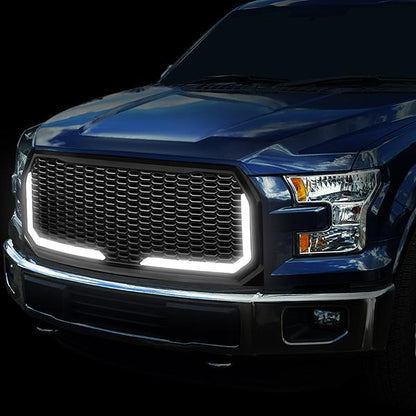 15-17 Ford F150 Front Grille+LED Bar - Badgeless Honeycomb Mesh - Black