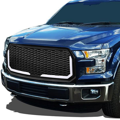 15-17 Ford F150 Front Grille+LED Bar - Badgeless Honeycomb Mesh - Black