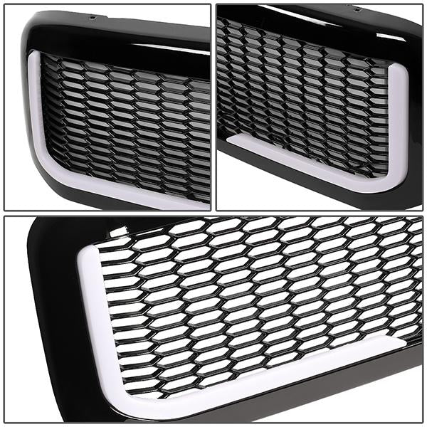 99-04 Ford F250 F350 F450 F550 Super Duty Front Grille+LED Bar - Honeycomb Mesh - Black