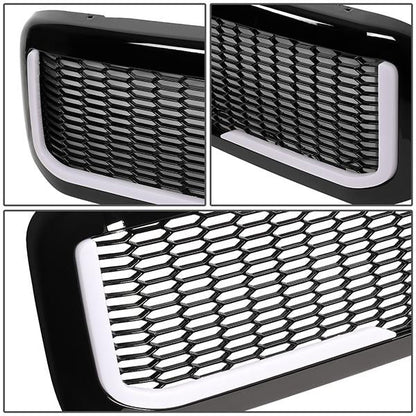 99-04 Ford F250 F350 F450 F550 Super Duty Front Grille+LED Bar - Honeycomb Mesh - Black