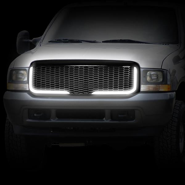99-04 Ford F250 F350 F450 F550 Super Duty Front Grille+LED Bar - Honeycomb Mesh - Black
