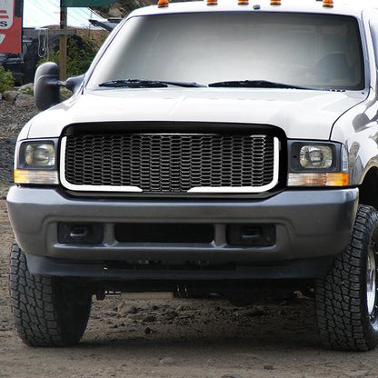 99-04 Ford F250 F350 F450 F550 Super Duty Front Grille+LED Bar - Honeycomb Mesh - Black