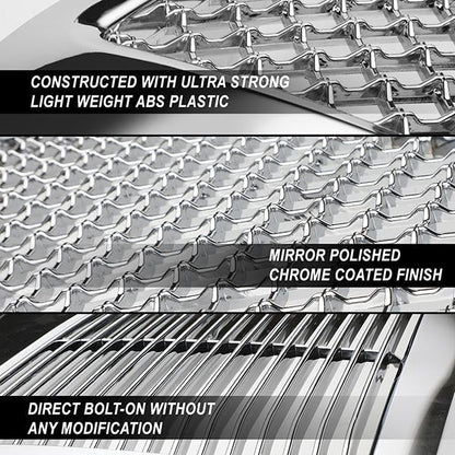 99-04 Ford F250 F350 Super Duty Front Grille+LED Bar - Honeycomb Mesh - Chrome