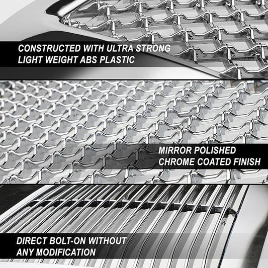 99-04 Ford F250 F350 Super Duty Front Grille+LED Bar - Honeycomb Mesh - Chrome