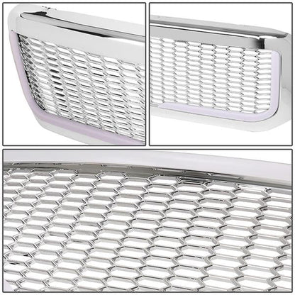 99-04 Ford F250 F350 Super Duty Front Grille+LED Bar - Honeycomb Mesh - Chrome