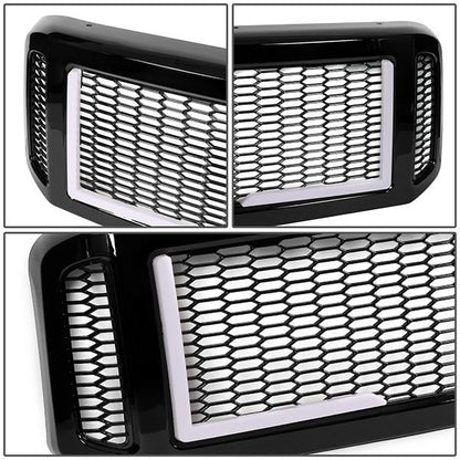 05-07 Ford F250 F350 F450 F550 Super Duty Front Grille+LED Bar - Honeycomb Mesh - Black