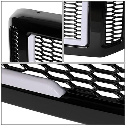 05-07 Ford F250 F350 F450 F550 Super Duty Front Grille+LED Bar - Honeycomb Mesh - Black