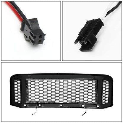 05-07 Ford F250 F350 F450 F550 Super Duty Front Grille+LED Bar - Honeycomb Mesh - Black